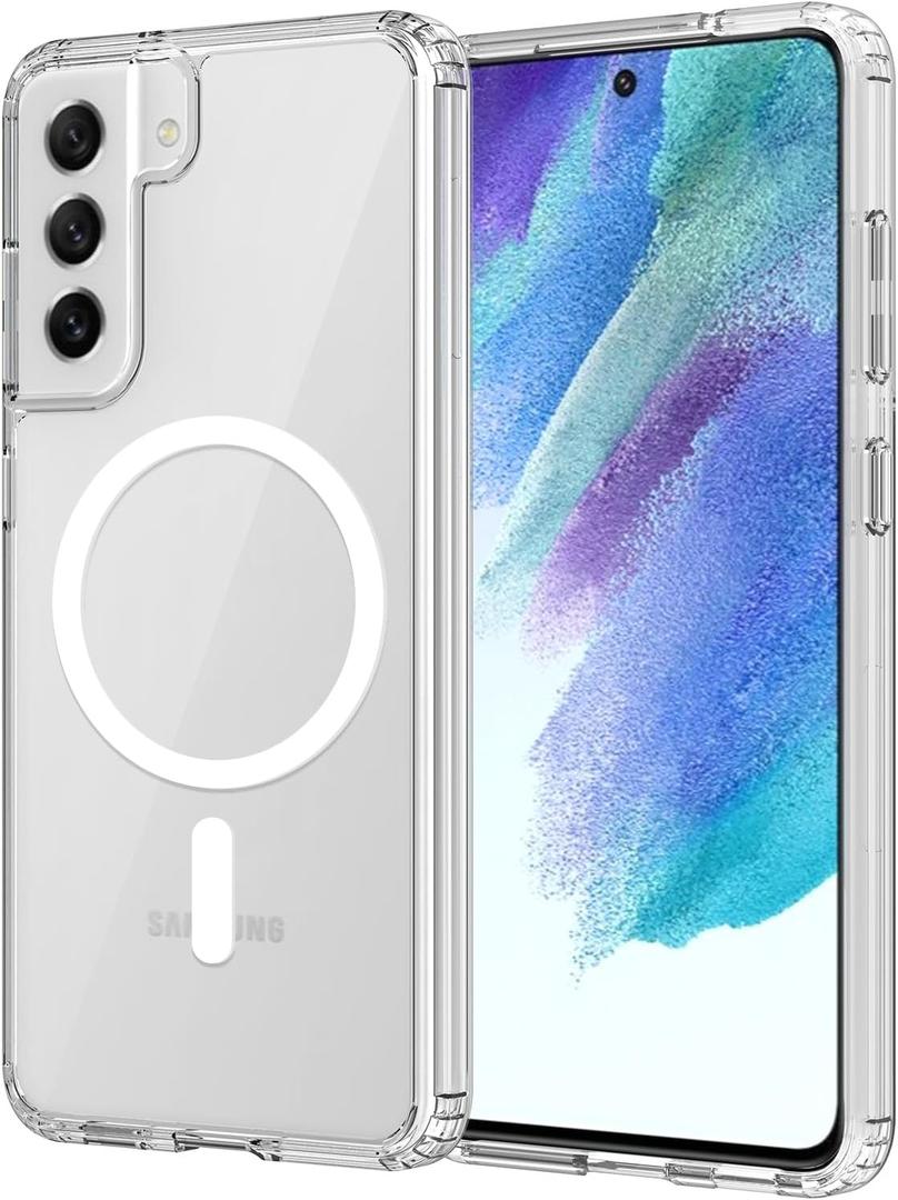 for Samsung Galaxy S21 FE Case Magnetic, [Compatible with Magsafe] 6.4-Inch Slim Fit Protector Wireless Charging Lightweight Shockproof Transparent Anti-Slip Protective Phone Cover, Clear