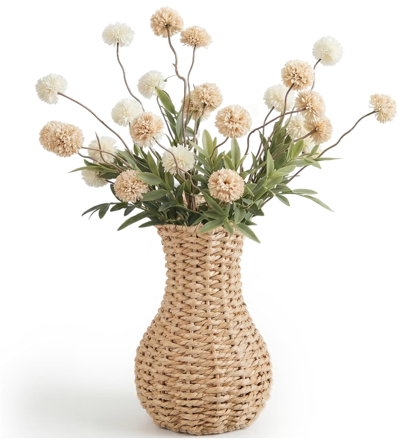 Ctosree 1 Pcs 12 Inch Small Wicker Rattan Woven Flower Vase, Boho Vases, Modern Decoration Country Style Woven Rustic Basket for Home Decoration, Indoor and Outdoor Use