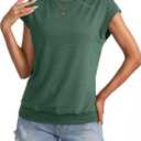 Micticsi Womens Crewneck Cap Sleeve T Shirts Banded Bottom Top Loose Fit Short Sleeves Tee Casual Summer Basic Tops 2026 (Green, M)
