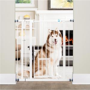 Carlson 36" Extra Tall Walk Through Dog Gate for Doorways & Bottom of Stairs, Metal Pet Gate with Small Pet Door, Expands 29.536.5, White