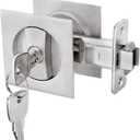 Malimali Pocket Door Lock, Pocket Door Hardware Square Door Lock for Privacy Sliding Door Bifold Door Locks and Pulls Handles Replacement Hardware (Brushed Steel, Entry Lock with Key)