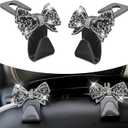 2 PCS Bling Car Seat Headrest Hooks, S Type Crystal Rhinestone Bow Vehicle Seat Back Storage Hooks for Purses Bags Groceries, Universal Diamond Car Rear Seat Organizer (Black)