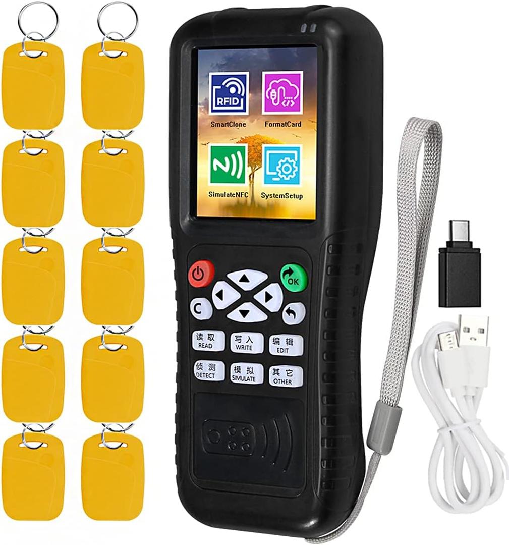 HERNAS RFID Reader Writer Duplicator, Multi Frequencies RFID Smart Card Programmer, Encrypted Card Decoder, with Writable Key Fobs Cards, Free Software (Only for Access Control Using)