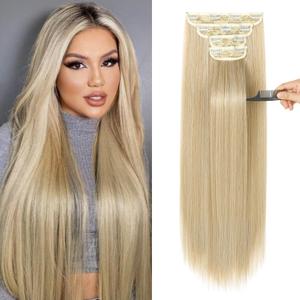 REECHO Hair Extensions, 24" Straight Long Thick 4 PCS Set Thick Clip in on Hair Extensions -Medium Blonde