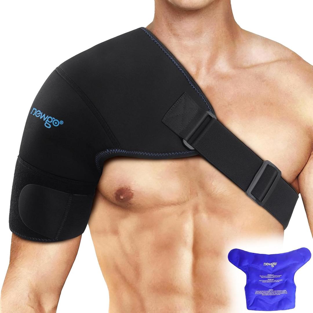 NEWGO Shoulder Ice Pack Wrap for Rotator Cuff Cold Therapy, FSA Eligible Gel Ice Pack for Injuries Reusable Cold Pack for Shoulder Swelling Discomfort After Surgery, Medium/Black