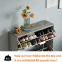 Shoe Cabinet Storage,Modern Freestanding Organizer with 2 Flip Drawers,Narrow Shoe Rack Cabinet for Entryway,Grey