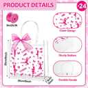Lonfliness 24Pcs Cheer Clear PVC Gift Bags with Handles And Ribbon Bow Bulk 8 X 8 X 3in Cheerleading Goodie Treat Bags Cheer Team Present Tote Bag for Cheerleader Teammates Party Supplies(Pink)