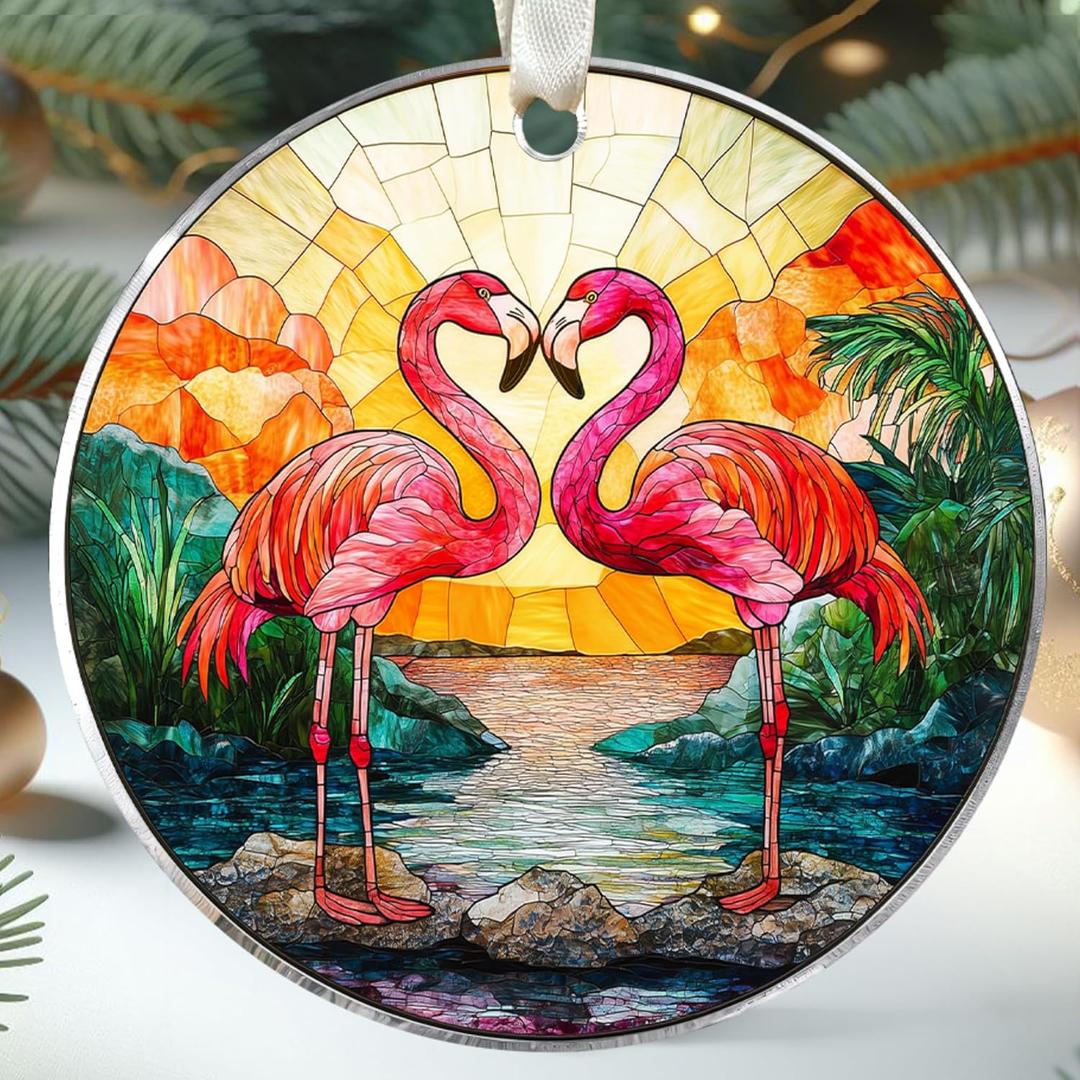 Flamingo Christmas Ornaments - Flamingo Gifts for Women, Pink Flamingoes Gifts - Flamingoes Ornament - Pink Bird Ornaments for Christmas Tree - Acrylic Hanging Ornament 2025