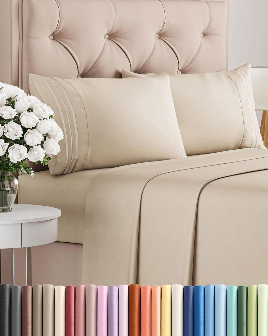 King Size 4 Piece Sheet Set - Comfy Breathable & Cooling Bed Sheets Set - Hotel Luxury Bedding for Women, Men, Kids, Teens, Boys & Girls - Deep Pockets, Ultra-Soft and Wrinkle Free - Oeko-Tex - Wheat