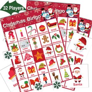 V-Opitos Christmas Bingo Game, 32 Players - Christmas Party Games for Kids and Adults, Xmas Bingo Card for Family/Class/Group Activities