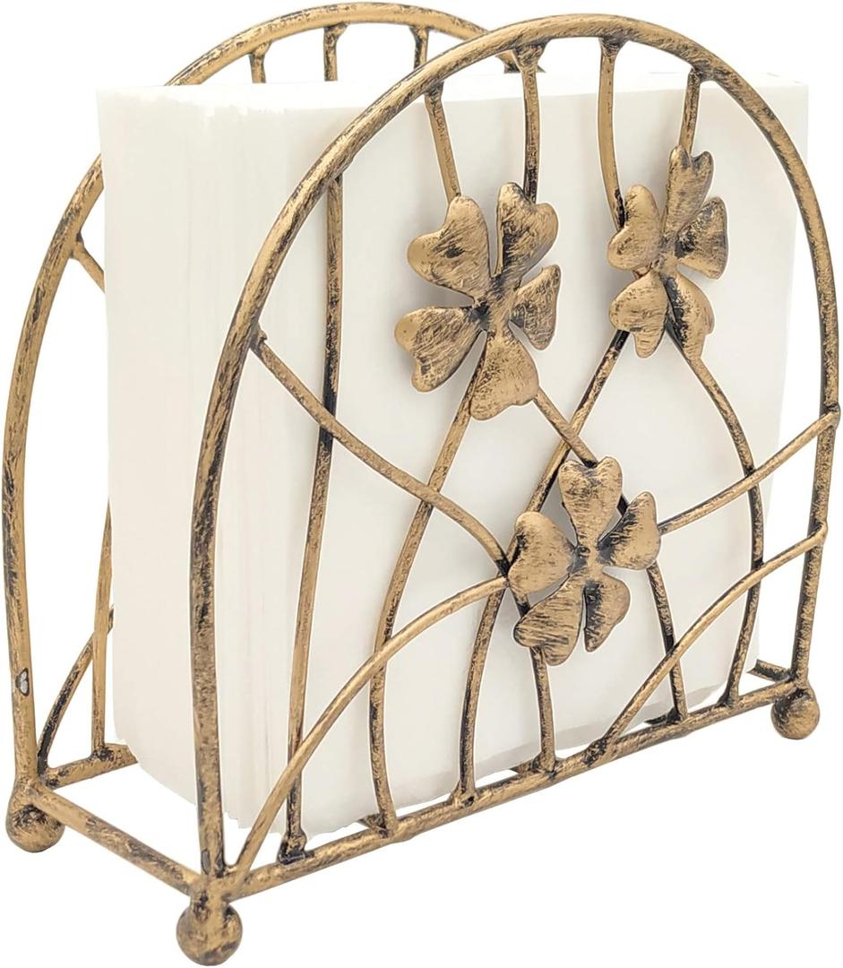 Antique Bronze Metal Floral Petals & Branches Tabletop Napkin Holder, Freestanding Tissue Dispenser (One Size)