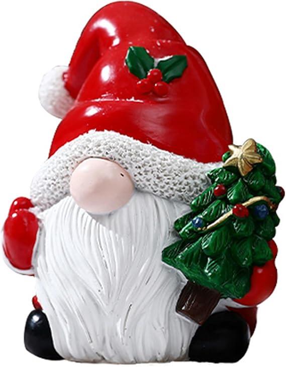 Tetaybon Christmas Gnomes 5.5" Xmas Tree Statues Figurines Decors Handmade Elf Scandinavian Tomte Gnome Statue for Decor Gift - Christmas' Party Home Figurine Decorations