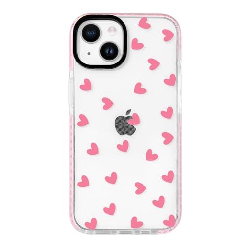 NITITOP Compatible with iPhone 13/14 Case Cute Clear for Women Girls Pink Love Heart Pattern Ultra Slim with Bumper Protector Soft TPU Anti-Yellow Protective Cover - Pink Heart