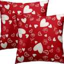 Valentines Pillow Cover - Red Hearts Throw Pillow Covers 18x18 Set of 2 Rose Flower Decorative Pillowcases for Couch Sofa Bedroom