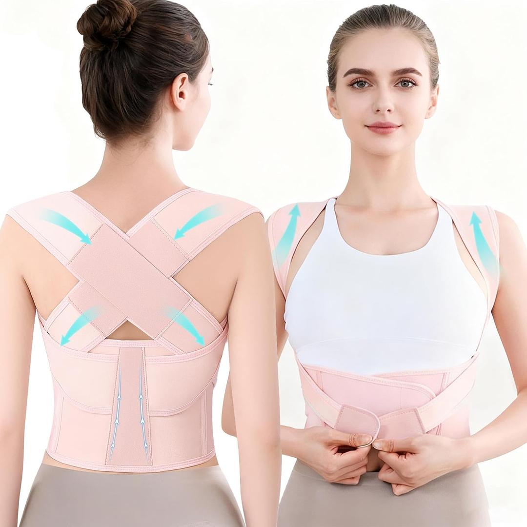 Back Brace Posture Corrector for Women and Men Full Support for Posture Correction & Scoliosis Hunchback Corrector de Postura para Hombre y Mujer Upper Thoracic Back Straightener Pink, XXX-Large