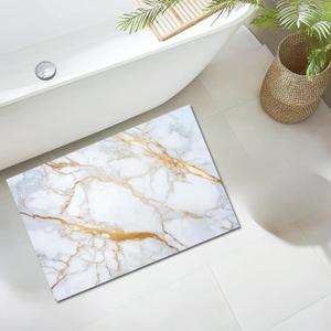 Bathroom Mat Rug White Marble Patterned, Mat for Master Guest Bath Floor, Kitchen Bathroom Sink, Non-Slip, Ultra-Thin, Absorbent, Quick Dry, Aesthetic Bath Mat, Rubber Backing, 17 x 24 in