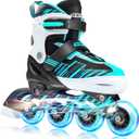 Adjustable Inline Skates Boys and Girls Ages 5-8 8-12 with Light up WheelsRoller Skates for Kids Ages 4-12, Teen Skates for Beginner Outdoor and Indoor (Medium-Big Kids13j-3 US, Cyan)