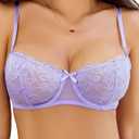 Avidlove Women's Sexy Lace Bra Sheer Balconette Underwire Unlined Everyday Bras Lingerie (Medium, Lilac)