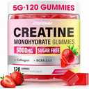 eterlower Creatine Monohydrate Gummies, 5g Creatine Gummies for Women & Men.Pre-Workout & Muscle Growth Support, Contains BCAA, Collagen, Sugar-Free, 120 Count, EXP: 10/27/2027