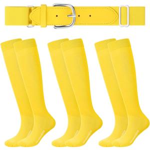 Haysandy Baseball or Softball Sock and Belt Combo Set 3 Football Baseball Socks with Baseball Belt for Kids Boys Youth Girls Adult(Yellow, Large)