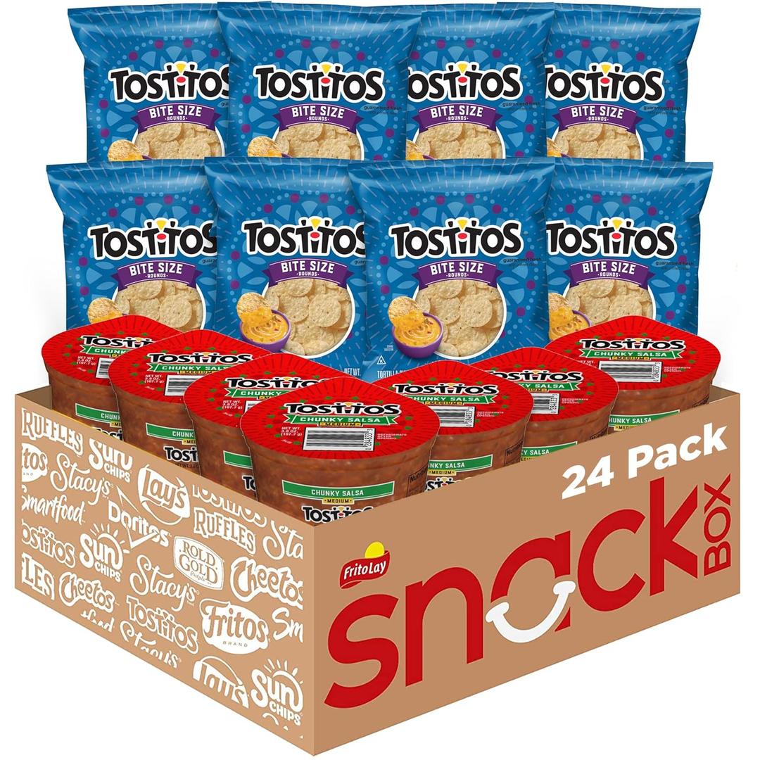 Frito Lay Tostitos Bitesize Rounds Chips and Salsa Dip Cups Variety Pack, (Pack of 24) BB 3/10/26