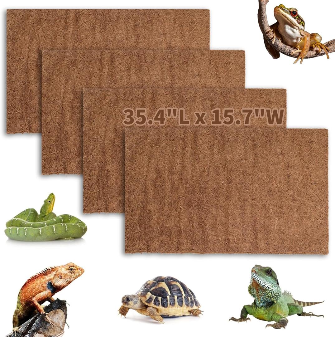 Hamiledyi Reptile Carpet Natural Coconut Fiber Tortoise Carpet Mats for Pet Terrarium Liner Reptile Supplies for Lizard Snake Chameleon Turtle Bedding Bunny Rabbit Mat (4 x Sheets) (4 Packs/35.4 x 15.7 Inch)
