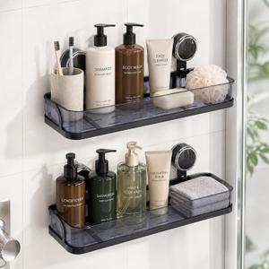 Suction Cup Shower Caddy 2 Pack, No Drilling Bathroom Shelf, Wall Mounted Shower Organizer with Drainage Bottom, Shampoo Soap Razor Holder Storage Rack