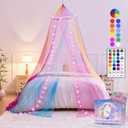HEYCOLOR Rainbow Bed Canopy with Star Lights for Girls Bedroom, 24 Colors Canopy Bed Curtains Color Changing Princess Canopy Remote Timer for Kids Tent Twin Full Queen King Size Bed