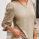 Tankaneo Womens 3/4 Length Sleeve Tops Dressy Casual Blouse Puff Sleeve Cute Trendy T Shirts with Smocked Cuffs (L)