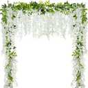 4Pcs Wisteria Artificial Flower Garland 6.9Ft White Wisteria Vine Silk Hanging Flowers Fake Rattan Floral Decor for Garden Outdoor Ceremony Wedding Arch Decoration Party Backdrop, Total 27.6Ft, White