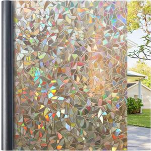 Haton Window Privacy Film, Stained Glass Rainbow Film Decorative Window Clings, Static Cling Sun Blocking Sticker Decal Covering Tint for Home Heat Control, Non-Adhesive, Brown 35.4" x 78.7"