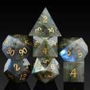 Labradorite Gemstone Dice Set DND, DNDND Full Set Real Stone Dice Set with Gorgeous Gift Case for Dungeons and Dragons and Tabletop Game (Labradorite)