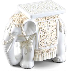 Leinuosen Elephant Garden Stool 16.5 Inch - Resin Elephant Side Table & Plant Stand, Indoor Outdoor Decorative Accent Table for Patio Balcony Living Room, Bohemian Home Decor Gift(White Color)