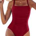 AI'MAGE Womens One Piece Swimsuits Tummy Control Ruched Slimming Bathing Suit Vintage Retro Push Up Swimwear XXL 
