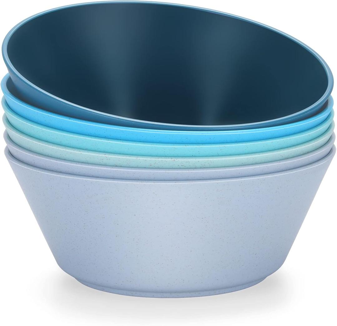 50 Oz Large Cereal Bowls, Unbreakable Wheat Straw Fiber Salad Bowl Sturdy and Stackable Salad Serving Bowls Set, BPA-Free Microwave/Dishwasher Safe, Lightweight for Oatmeal, Snacks , Oatmeal, Snacks (Blue Series)
