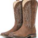 IUV Cowboy Boots For Women Square Toe Wide Western Boots Mid Calf Cowgirl Boots Pull On Embroidered Brown Cowboy Boots 7