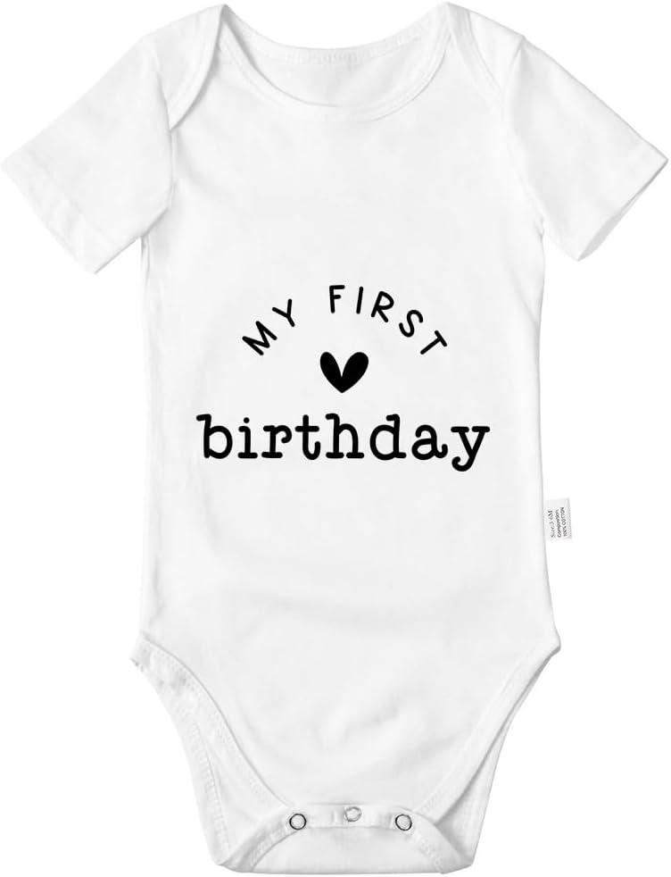 My First Birthday Bodysuit, Baby Boys Girls Cotton Romper Jumpsuit Outfits Short-Sleeve Toddler 0-24 Months (White)