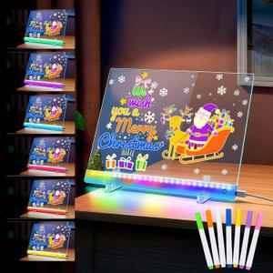 Cordless LED Note Board with 10 Colors, Built-in 1000mAh Rechargeable Battery Powered Led Drawing Board for Kids, Dry Erase Boards with 7 Markers for Gift (9.85" * 13.78" with USB Type C Cable)
