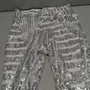 EVALESS Women Sequin Pants Sparkly Glitter High Waisted Wide Leg Flare Trousers Bell Bottom Night Out Clubwear (Medium, Silver)