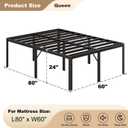 Likelalaso 24 Inch High Queen Bed Frame with Rounded Corner, Heavy Duty Metal Bed Frame Queen Size Under-Bed Storage Space, No Box Spring Needed, Noise Free, Easy Assembly, Black