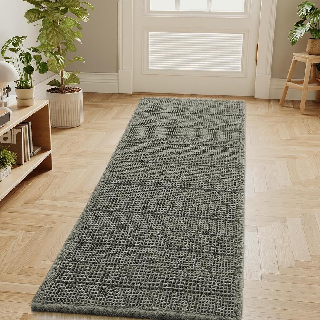 H.VERSAILTEX Waffle Bath Mat Super Absorbent Bathroom Mats Non Slip Bath Rugs for Bathroom Floor Machine Washable Dry Fast Bathroom Rugs for Beside Tub, 24" x 60", Smokey Olive