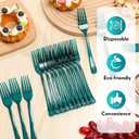 Minatee 50 Pcs Plastic Forks Disposable Cutlery Heavy Duty Dinnerware Plastic Silverware Flatware for Parties Supplies Dessert Picnics Holiday House (Peacock Blue)