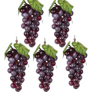 5pcs Purple Simulation Grapes Bunches Lifelike Artificial Grapes Fake Grape Bundle for Vines Decoration Kitchen Garland Decor Faux Fruit Props(36grains 7 Inches Long)