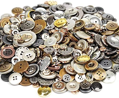 600 Pcs Round Craft Buttons Sewing Buttons Sewing Fasteners Basic Buttons for Knitting DIY Crafts Children's Manual Button Painting, Assorted Sizes and Colors, 2 and 4 Holes (Metal Color)