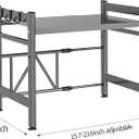 Expandable Microwave Oven Rack, Double Layer Carbon Steel Adjustable Microwave Shelf, Toaster Rack Heavy Duty Stand Kitchen Countertop Organizer, 55 lb Load Bearing, 2 Tier with 6 Hooks (Grey)