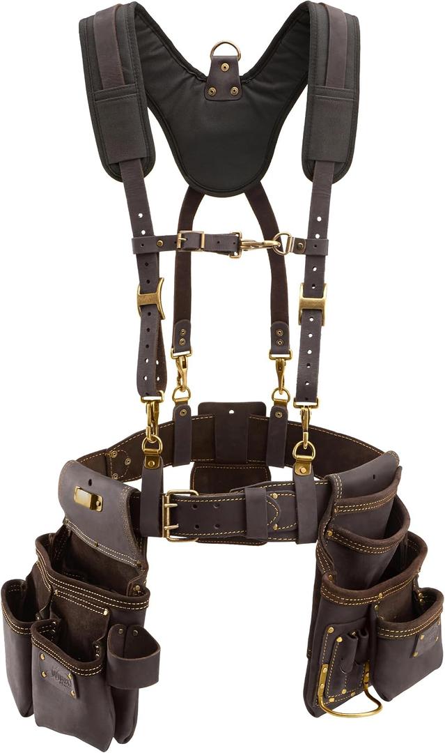 OX Carpenter Tool Belt + Suspenders - Leather Tool Pouch Rig - Size XL