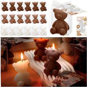 30 Sets Baby Shower Favors for Guests 30 Bear Shaped Candles Handmade Bear Candles Bulk with 30 Thank You Cards 30 White Ribbons 30 Clear PVC Boxes for Boys Girls Gender Reveal (Brown Series)