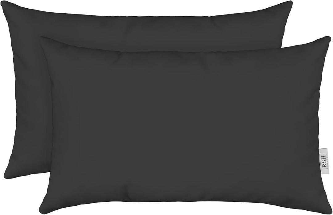 RSH DECOR: Sunbrella Lumbar Throw Pillows Set of 2 | 20" x 12" | Water and Fade-Resistant Performance Fabric | Outdoor Pillow Covers with Down-Alternative Inserts | Canvas Black (2 Count (Pack of 1))