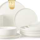 EWFEN Plates and Bowls Sets, 12 Pieces Ceramic Dinnerware Set for 4, Stoneware Dishware Dishes Set, Scratch Resistant Dishes Set, Dishwasher & Microwave Safe, White