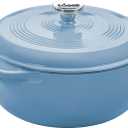 Lodge Essential Enamel Cast Iron Dutch Oven - Perfect for Bread Baking, Braising, Marinating & Slow Cooking - Features Moisture-Sealing Lid & Dual Handles - Kitchen Essentials - 6 Quarts - Storm Blue